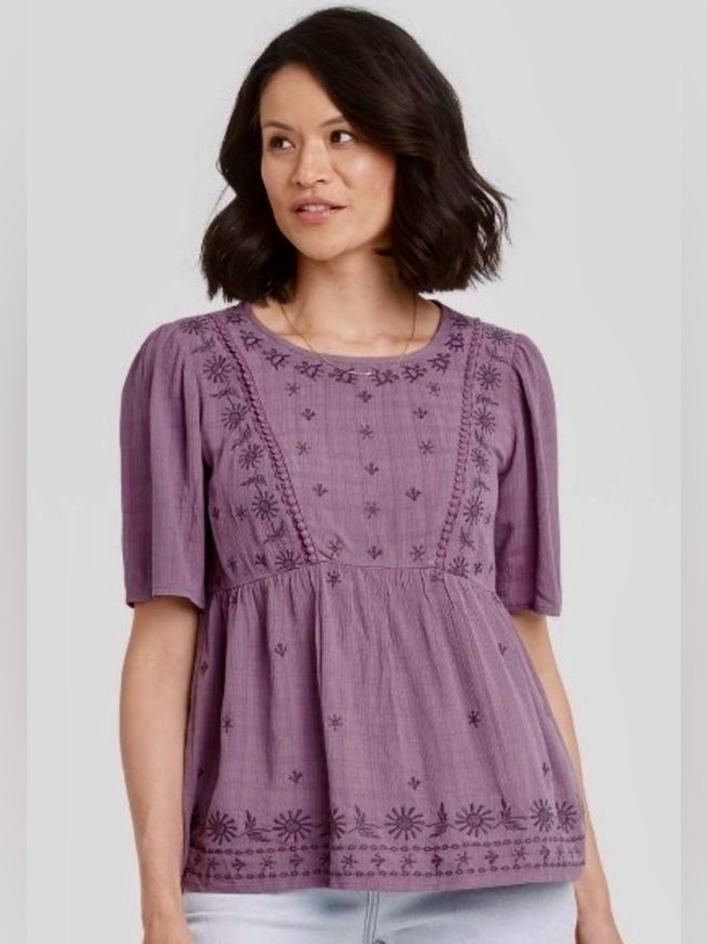 Knox Rose Dusty Purple Embroidered Blouse